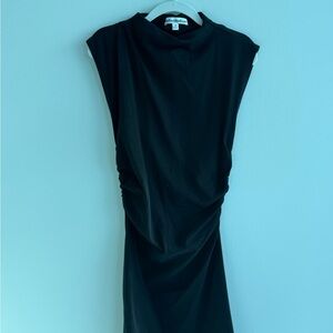 Reformation Black Sleeveless Ruched Midi Dress with High Neck